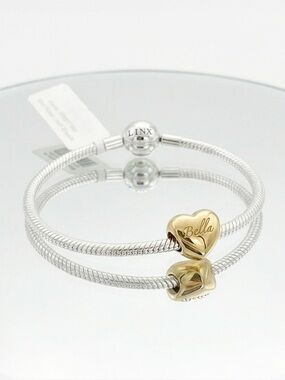 Linx Snake Chain Charm Bracelet with Gold Personalized Name Heart Charm